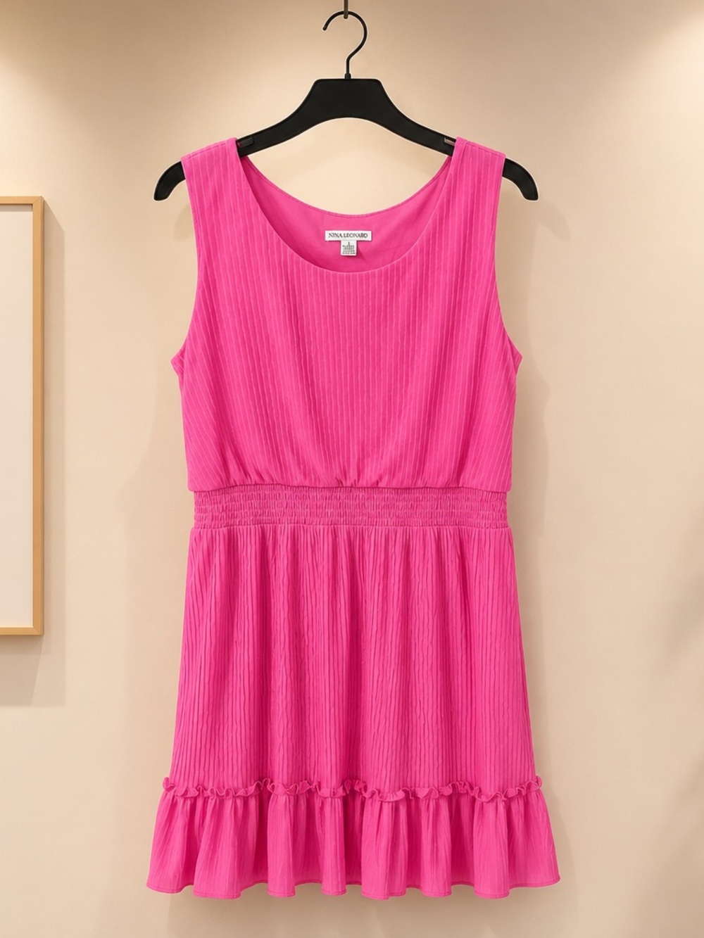 Nina Leonard Hot Pink Sleeveless Ruffle-Hem Dress
